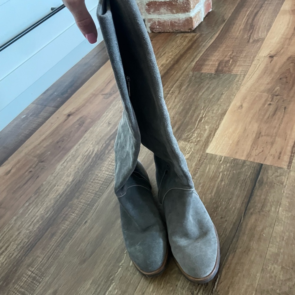 Gray Suede Knee-High Boots - Picture 2 of 4